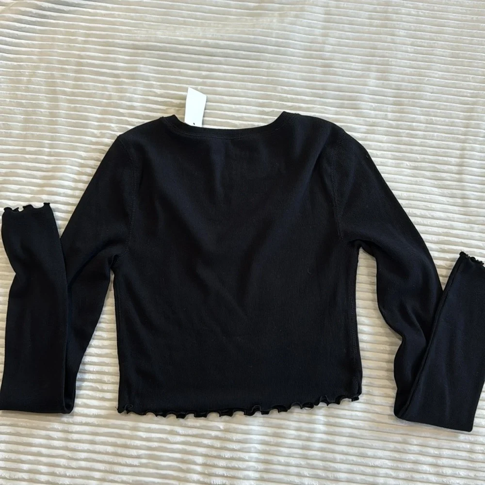 Aeropostale Seriously Soft Baby Tee Ribbed Long Sleeve Cropped Lettuce Hem M - Picture 7 of 10